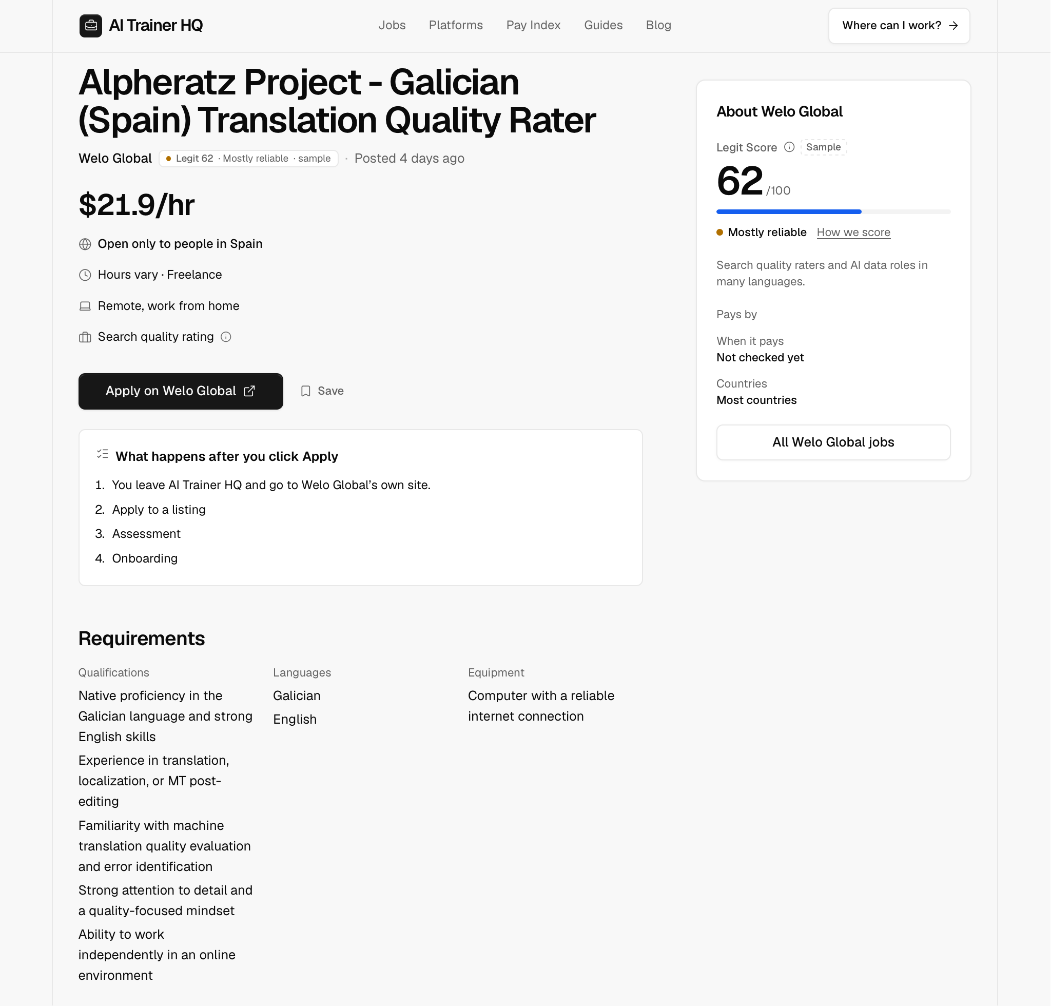 AI Trainer HQ job page: qualifications, languages and countries
