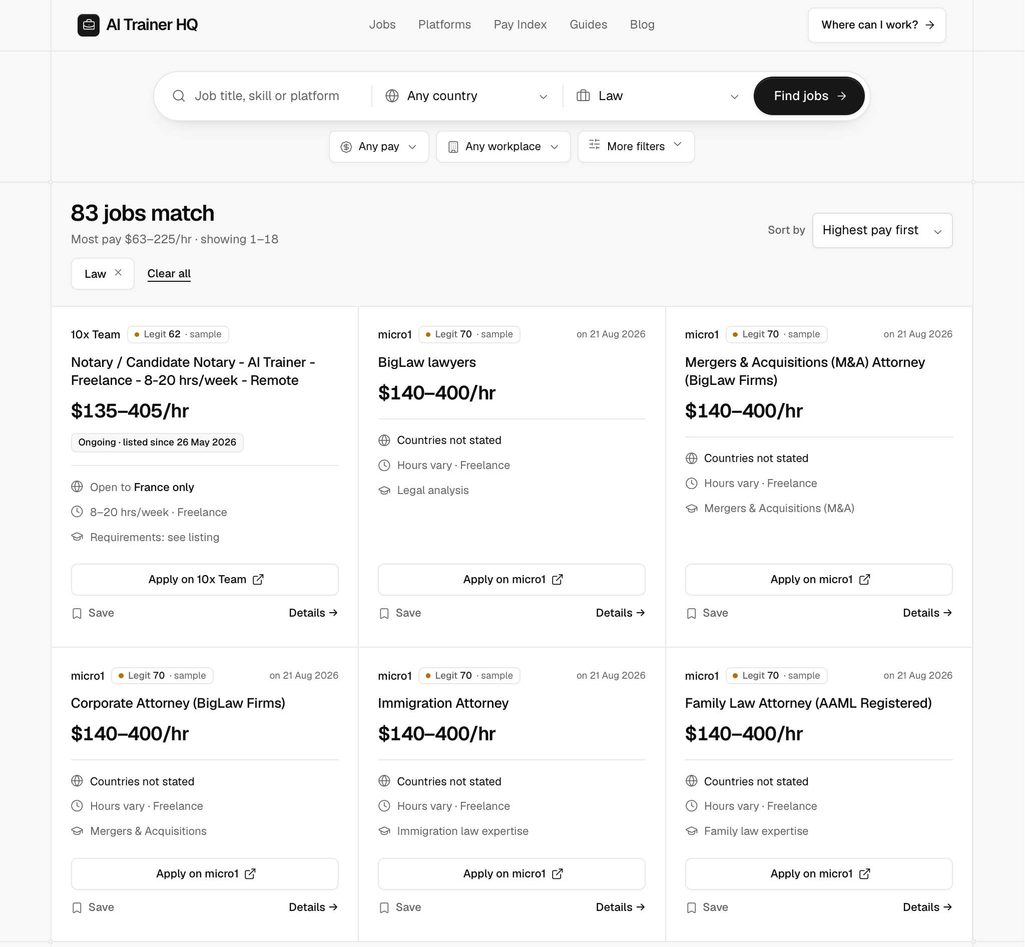 AI Trainer HQ law jobs sorted by highest pay